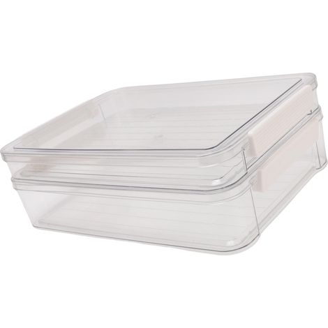 Lot de 2 boîtes de rangement plates en plastique avec couvercles à fermeture, organisatrices de documents transparentes, empilables et portables, pour papier A4 (L + S). (1/5)