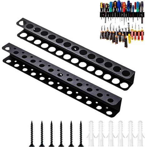 Lot de 2 porte-outils muraux, en métal, avec 14 et 23 trous, porte-pinces, tournevis, porte-outils, organiseur mural pour garage, établi, mur à outils en métal (1/5)