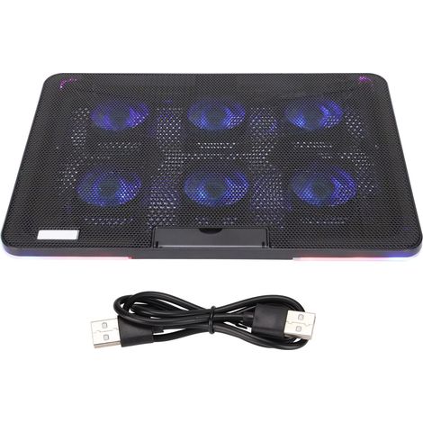 Support refroidisseur pour ordinateur portable, 6 ventilateurs ultra silencieux, 7 hauteurs réglables, 2100±10% tr/min, 2 ports USB, compatible 12 à 17,3 pouces (1/5)