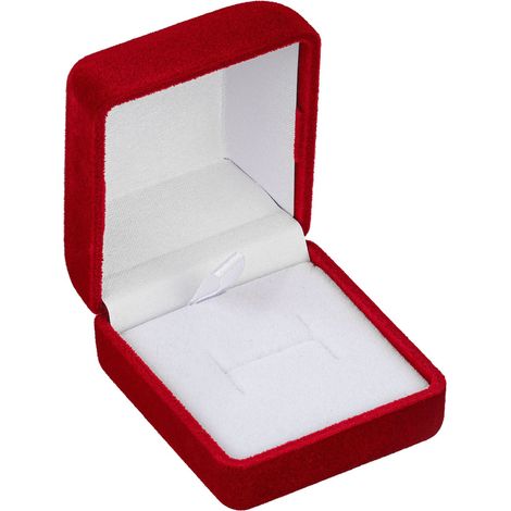 Elegante cofanetto portagioie in velluto rosso per fedi nuziali e orecchini.