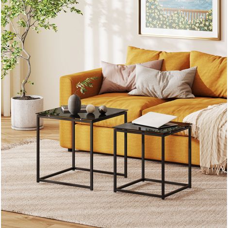 Tisch Wohnzimmertisch stapelbar 2er Set Stahl schwarz OKMYHOME (1/5)