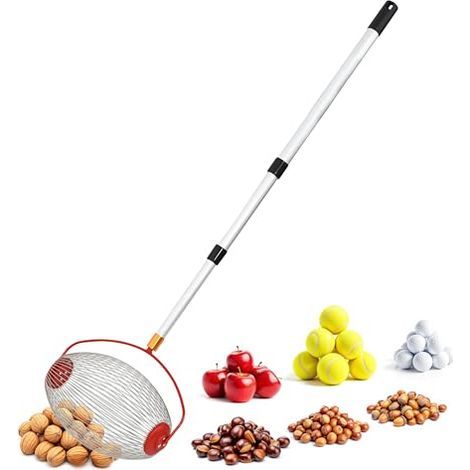 Ramasseur à rouleaux avec manche télescopique en aluminium - extensible jusqu'à 120 cm - ramasseur de noix avec grand panier de récolte (1/5)