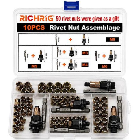Kit d'outils pour rivets à tête cylindrique, destiné à la réparation automobile. Jeu professionnel de rivets pour travaux métalliques, compatible avec l'outil pour rivets à tête cylindrique. (1/5)
