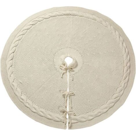 Pair Jupe de sapin de Noël tricotée - Motif torsadé - Grosse tresse - Ferme rustique - Pour Noël, vacances, maison, fête (blanc, 62 cm) (1/4)