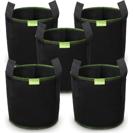 Lot de 5 Sacs de Culture pour légumes de 10 litres avec poignées, Pot en Tissu Non tissé pour l'extérieur et l'intérieur, Noir (1/5)