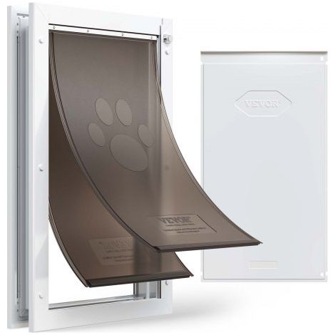 Puerta para Mascotas Extragrande, Gatera para Puerta con 2 Solapas Flexibles Magnéticas, Marco Metálico, Resistente a la Intemperie para Perros Gatos Jardín Pared Dormitorio Interior y Exterior (1/5)