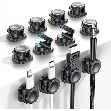 Kabelclips 12 magnetische Kabelorganisatoren Wiederverwendbar und praktisch Schreibtisch-Organizer Starke selbstklebende Kabelhalter für Schwarz (1/5)