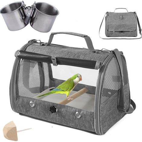 Vogelrucksack, Oxford-Gewebe, Kunststofftablett, Holzstange, Futternapf, Wandern, Camping (1/5)