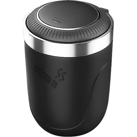 1 Cendrier voiture acier inoxydable, couvercle ressort, éclairage LED bleu, porte-gobelet universel (1/5)