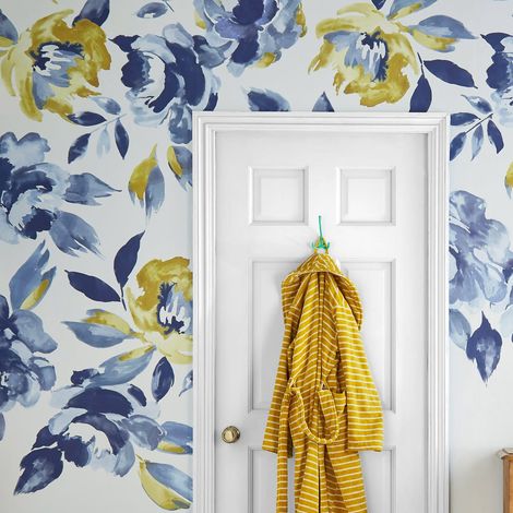 Papier peint panoramique Joules Ocean Bloom Cream 300 x 280cm Bleu, ocre