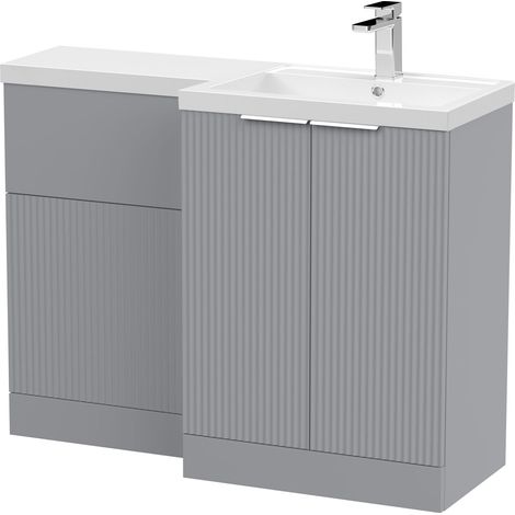 Tixall Contemporary Floor Standing 2 Door Vanity WC Combination Unit with Polymarble Basin, Right Hand, 1100mm, Grey (1/4)