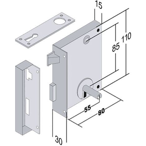 SERRATURA VERTICALE DA APPLICARE ART. 185 E 55 - lunghezza mm 80 Dx 2 PZ