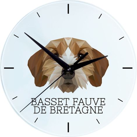 Basset Breton, Basset Fauve de Bretagne: reloj de pared geométrico con foto e inscripción de Art-Dog (1/4)