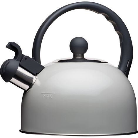 KitchenCraft Living Nostalgia Whistling Stove Top Kettle, per piano cottura a induzione, garanzia di 10 anni di KitchenCraft, metallo, 1,3 l, grigio francese (1/5)