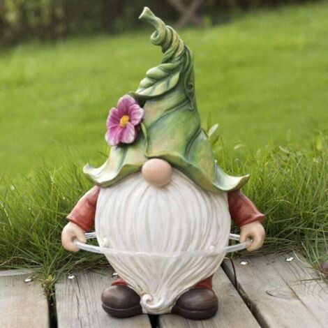 QORVA-Statue de nain en résine de jardin Figurine de gnome en forme mignonne Figurine étanche de jardin extérieur avec lumières LED à énergie solaire pour accessoires de décoration d'intérieur de jard