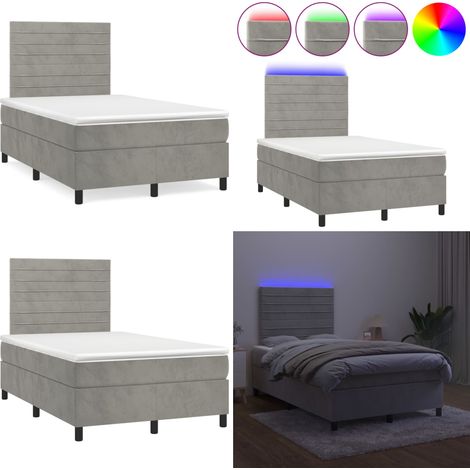 Sommier à lattes de lit avec matelas LED gris clair 120x190 cm - Lit Plateforme - Lit Design - Lit Capitonné - Lit Velours - Lit Avec Éclairage Led - Home & Living (1/5)