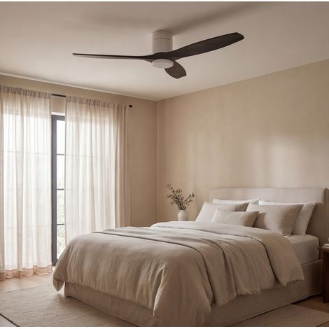 Forlight - Ventilador de Techo Stem Evo, Ø1320mm, Motor DC Silencioso, 30W + 20W LED, LED Integrado, CCT Seleccionable, 3000K - 4000K - 5000K, Regulable, Blanco, Palas Negro (1/5)