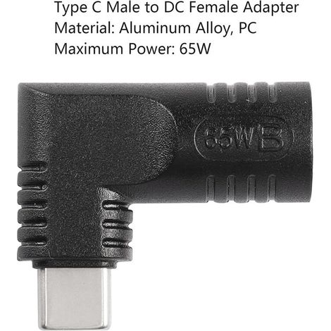 Kompatibel mit 65-W-PD-Buchse auf USB-Typ-C-Stecker-Ladeadapter, geeignet für Mobiltelefone, Tablets und Laptops (Schwarz 7406 B)