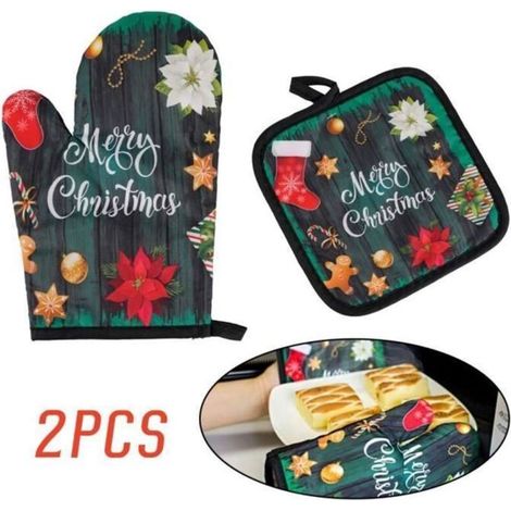 Gants de Cuisine - Noname - Résistants à la Chaleur - 2 pièces - Vert - 27x17cm (1/4)