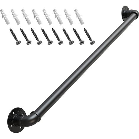 90cm main courante pour escalier,rampe escalier avec Supports de Fixation Murale, Barres d'appui Noires rustiques et murales for Grenier d'escalier/Couloir/Villas/loft (1/5)