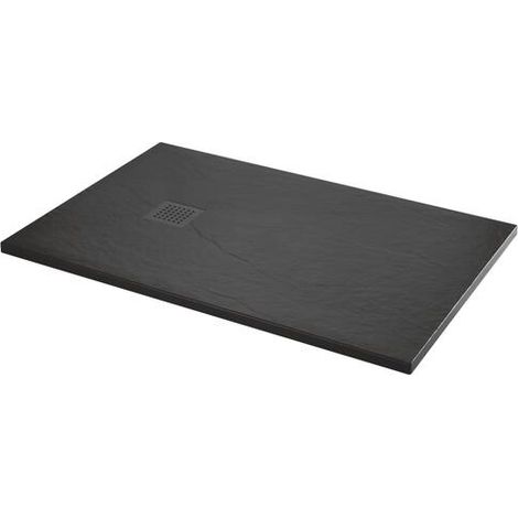 ONDEE ZEN - Receveur de douche NARA - Antidérapant Découpable 90x100 cm Résine - Noir - Bonde (1/4)