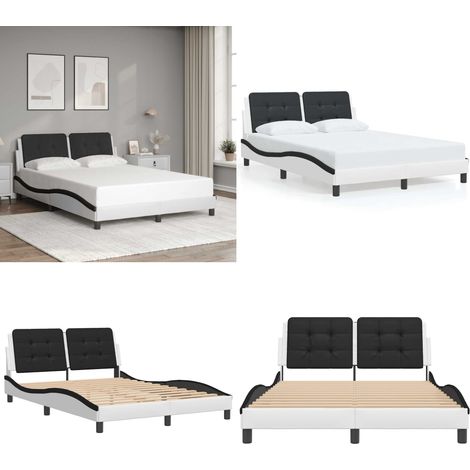 Bettgestell mit Kopfteil Weiß und Schwarz 140x200 cm Kunstleder - Bettsystem - Doppelbett - Boxspringbetten - Lattenrost - Kunstleder Möbel - Home & Living
