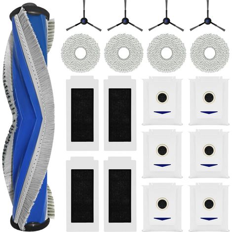 19 Stück Zubehörset für ECOVACS DEEBOT T30 PRO Omni / T30 Omni, 1 Gummi-Hauptbürste,4 Filters,4 Wischtücher,4 Seitenbürsten,6 Staubbeutel (1/5)