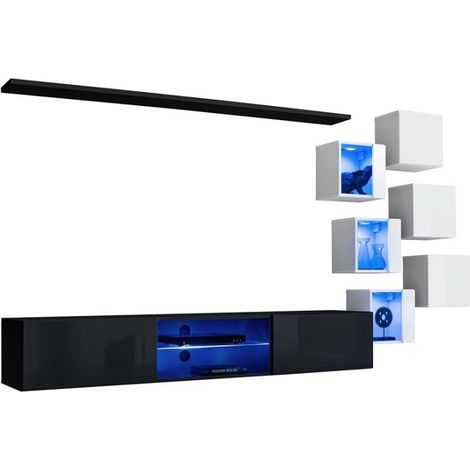 Conjunto de muebles de salón SWITCH XXI diseño, color negro y blanco.
