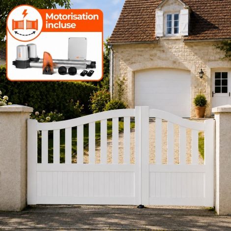 Portail battant électrique PVC blanc avec moteur Sentinel H 146 x L 250 BREST GALBÉ (1/5)
