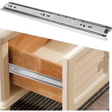 Lot de 2 glissières télescopiques de tiroir de 35,5 cm (14 po) à 3 sections en acier laminé à froid pour meuble mobile, blanc/noir. (1/5)