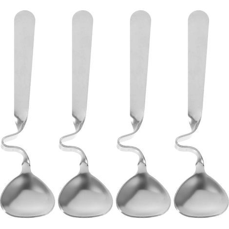 Set mit 4 Honiglöffeln und Teelöffeln aus Edelstahl mit gebogenen Griffen (silber) – 14,8 x 3 x 0,5 cm – Silber (1/4)