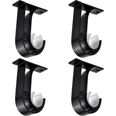 Support de tringle à rideau en aluminium noir – Lot de 4 pièces avec vis incluses (1/5)