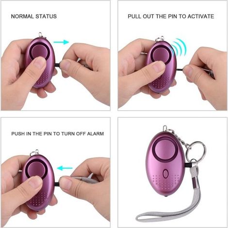 Alarme d'autodéfense de 140 décibels  Comprend un porte-clés lampe torche, une fonction panique d'urgence portable à un bouton et convient aux femmes, aux personnes âgées et aux enfants. Piles incluse (1/5)