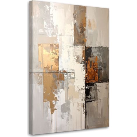Impression sur Toile, Abstraction beige et dorée,20x30 (1/4)