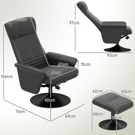 Fauteuil relax pivotant avec repose-pieds, chaise TV inclinable pour salon et chambre, supporte jusqu'à 150 kg, tissu microfibre noir, avec fonction allongée, assise confortable. (1/5)
