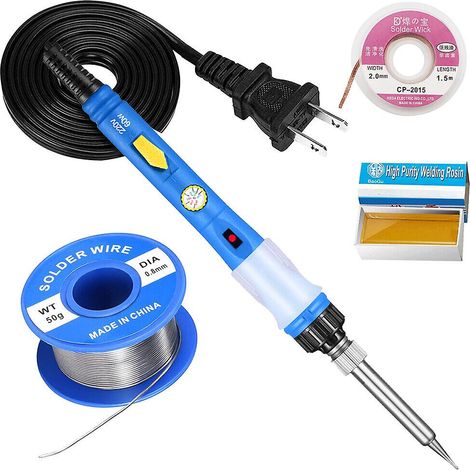 Kit de fer à souder 60 W, pistolet à souder, tresse à souder, fil, pâte à flux, température réglable