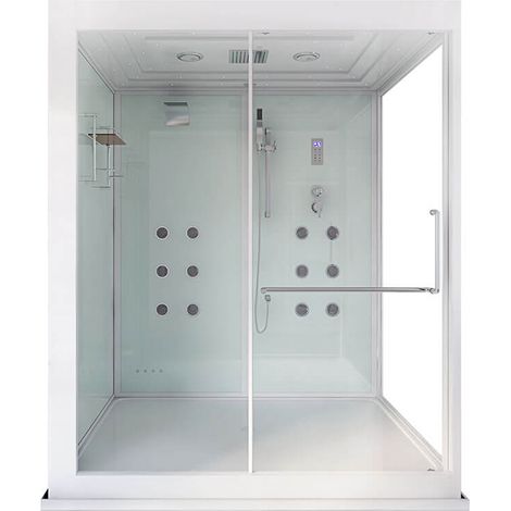 Home Deluxe – Cabine de douche vapeur XL 180 x 130 x 220 cm – Verre de sécurité – Douche à effet pluie – 12 buses de massage – Chromothérapie LED (1/5)