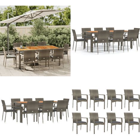 9-tlg. Garten-Essgruppe mit Kissen Grau Poly Rattan - Gartenessgruppe - Rattan (1/5)