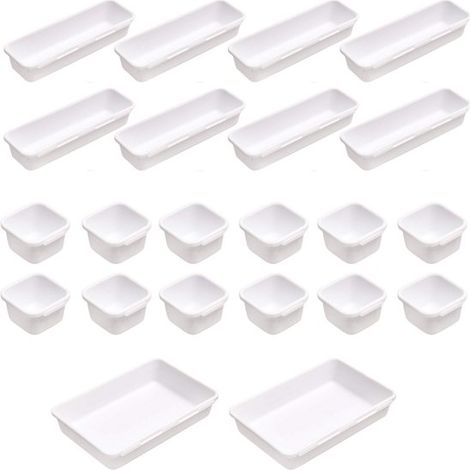 Set de 22 organiseurs de tiroir – Bacs et plateaux – Antidérapants – Blanc – Cuisine, bureau, salle de bain – Empilables (1/5)