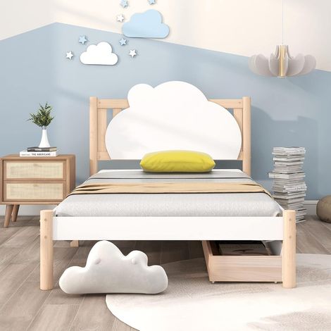 White solid pine storage bed with drawers for adults, children, teenagers - Double bed (90 x 190 cm) (1/5)