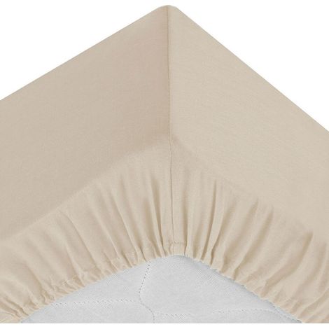 Drap Housse 2 Personnes "Percale" 140x190cm Beige Lin (1/2)