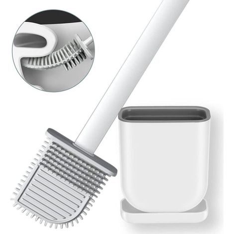 Brosse de toilette plate en silicone (blanche) avec support-Online Store (1/5)