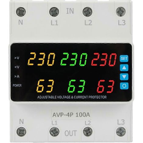 Relais de tension triphasé 220-380 V, inverseur 100 A, protection contre les surtensions, les sous-tensions, les surintensités et les pertes de phase. (1/5)