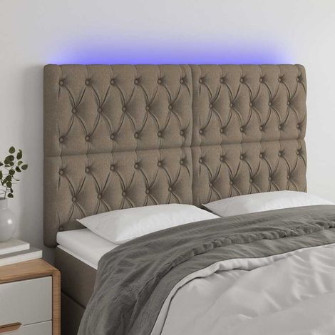 Tête de lit LED taupe en tissu 160 x 7 x 118/128 cm avec 2 bandes LED - PANGIVO (1/5)