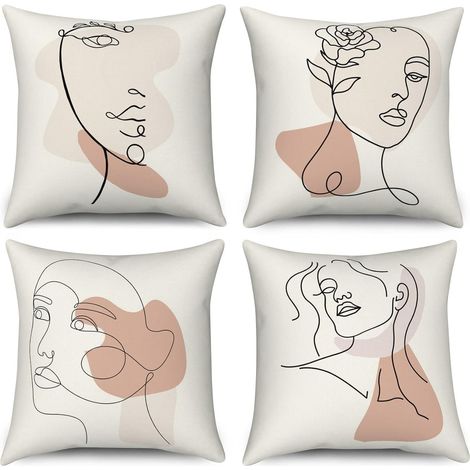 Lot de 4 Boho 40x40 cm, Style bohème Abstrait Housse de Coussin pour canapé Housse de Coussin décorative Lavable Polyester et Lin Textile d'extérieur Taie d'oreiller (1/5)