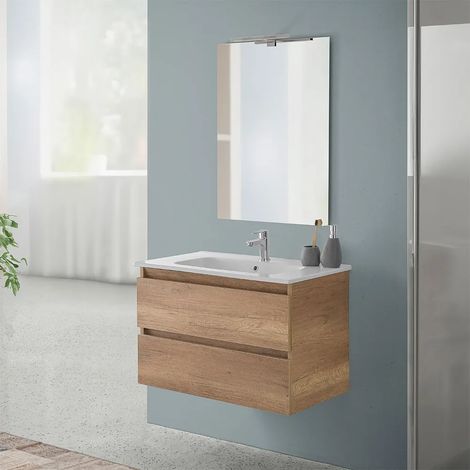 Mobile bagno sospeso 80 rovere naturale completo con 2 cassetti Nadia (1/5)