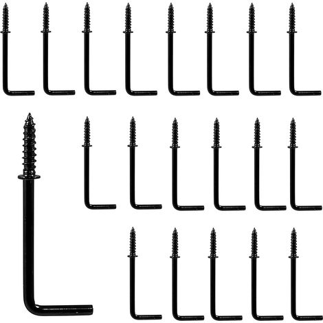 Packung mit 20 L-förmigen Metallhaken, 5,1 cm, schwarze rechtwinklige Haken zum Aufhängen (1/5)
