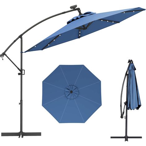 Parasol de 3 m con ángulo ajustable rotación de 360° 24 luces LED solares diseño moderno en aluminio azul 200013011