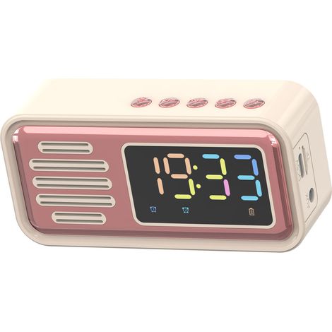 Enceinte Bluetooth portable et rétro innovante avec réveil de table et écran LED couleur beige (1/5)