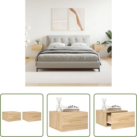 Wandmontage - Wand-Nachttische 2 Stk. Sonoma-Eiche 35x35x20 cm (1/5)